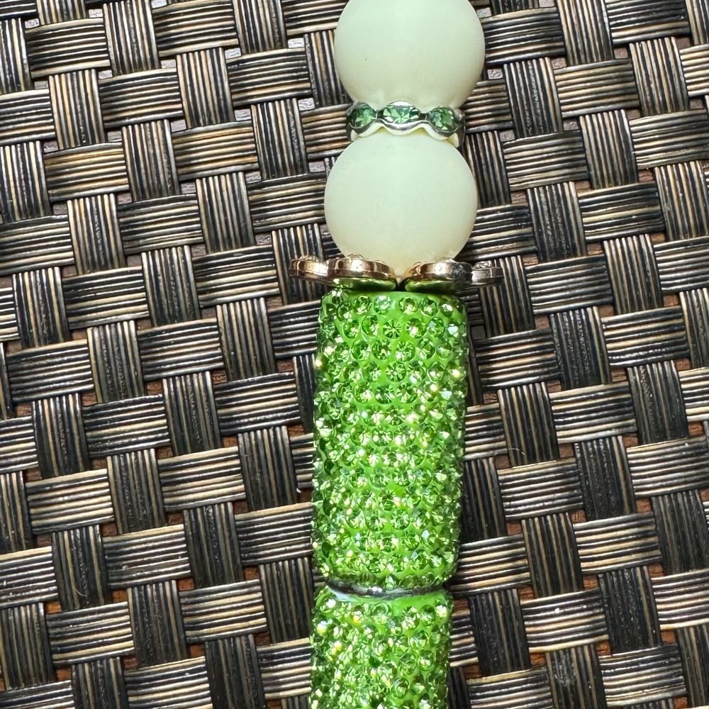 Green and White Beaded Pen